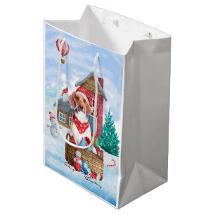 Beagle Dog In snow Christmas Dog House Medium Gift Bag