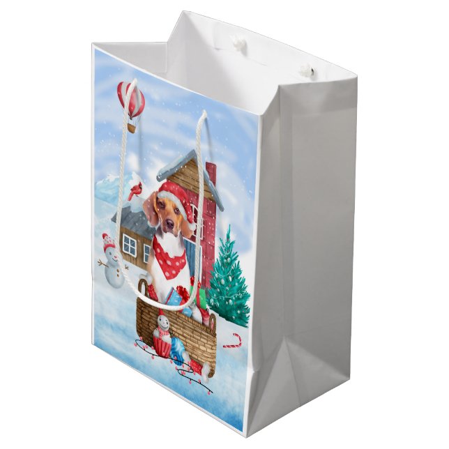 Beagle Dog In snow Christmas Dog House Medium Gift Bag (Front Angled)