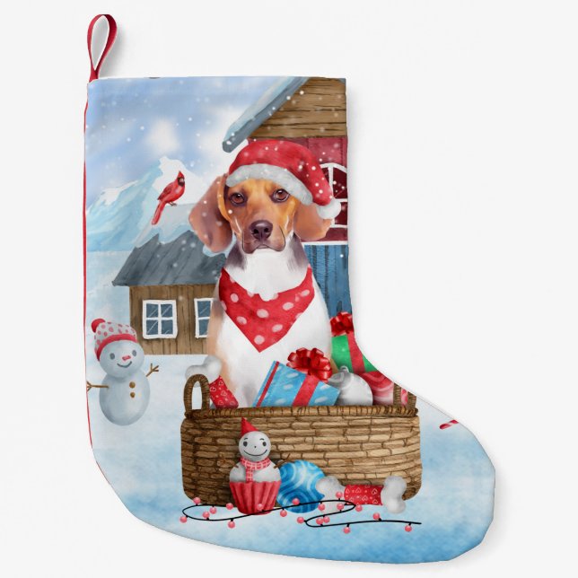 Beagle Dog In snow Christmas Dog House  Small Christmas Stocking (Front)