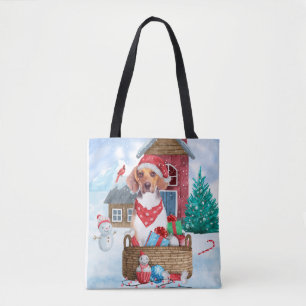 Beagle Dog In snow Christmas Dog House Tote Bag