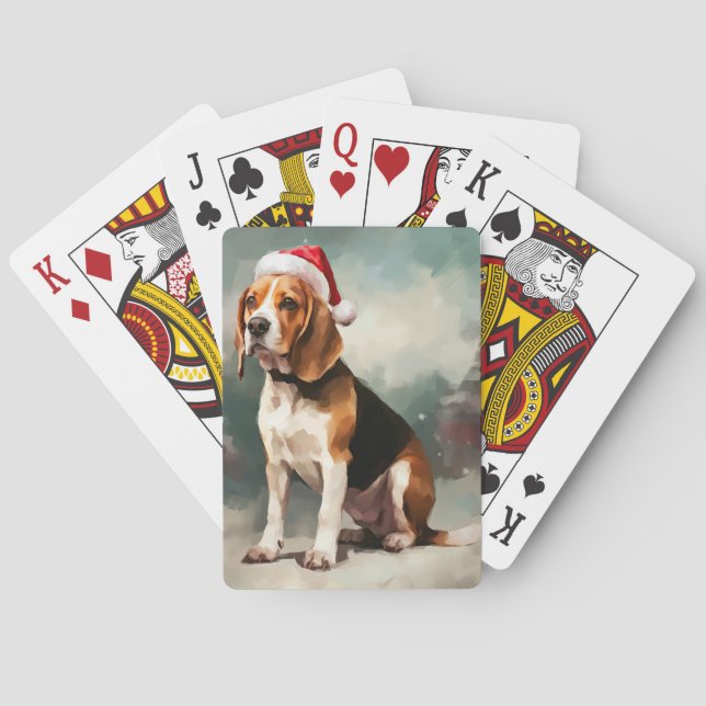 Beagle Dog in Snow Christmas  Playing Cards (Back)