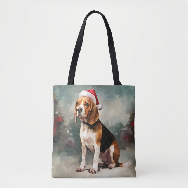 Beagle Dog in Snow Christmas  Tote Bag (Front)