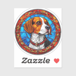Beagle Dog in Vibrant Stained Glass Art