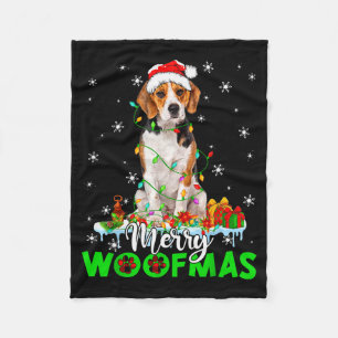 Beagle Dog Merry Woofmas Funny Xmas Lights Santa H Fleece Blanket