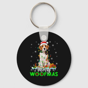 Beagle Dog Merry Woofmas Funny Xmas Lights Santa H Keychain