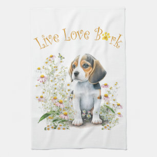 Beagle Dog Mom Floral Kitchen Towel