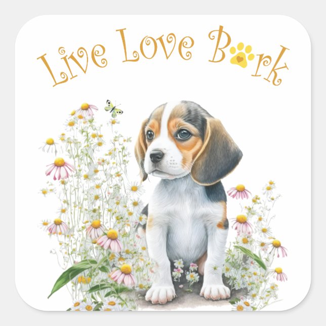 Beagle Dog Mom Floral Square Sticker (Front)