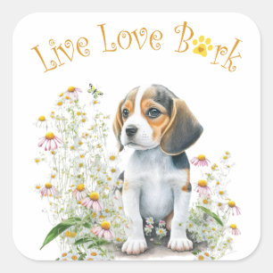 Beagle Dog Mom Floral Square Sticker
