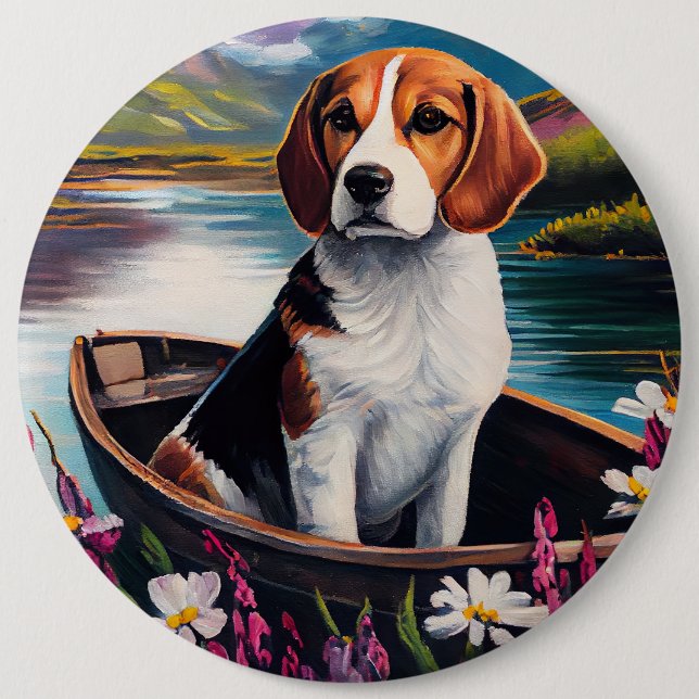 Beagle Dog on a Paddle: A Scenic Adventure 6 Inch Round Button (Front)