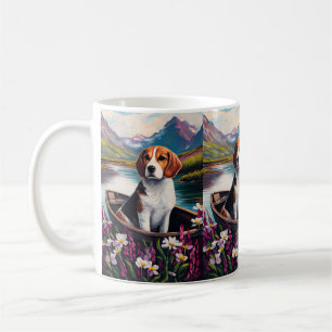 Beagle Dog on a Paddle: A Scenic Adventure Coffee Mug