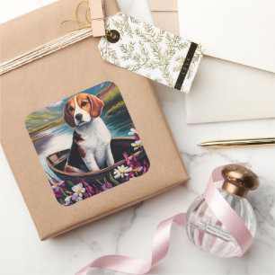Beagle Dog on a Paddle: A Scenic Adventure Square Sticker