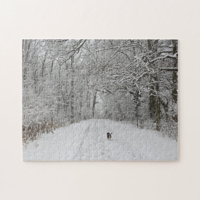 Beagle Dog on a Snowy Trail Design Jigsaw Puzzle (Horizontal)