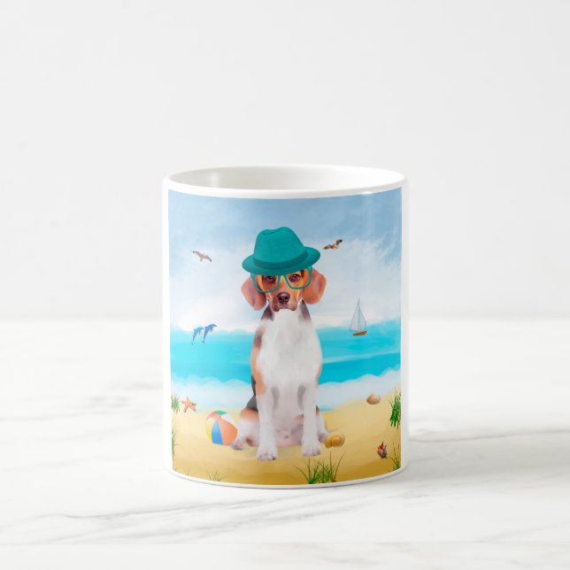 Beagle Dog On Beach Coffee Mug (Center)