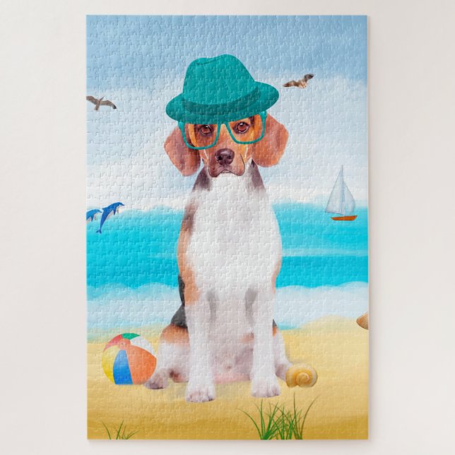 Beagle Dog On Beach Jigsaw Puzzle (Vertical)