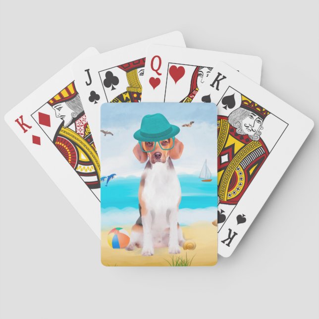 Beagle Dog On Beach Playing Cards (Back)