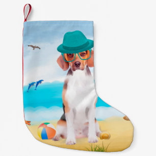 Beagle Dog On Beach Small Christmas Stocking