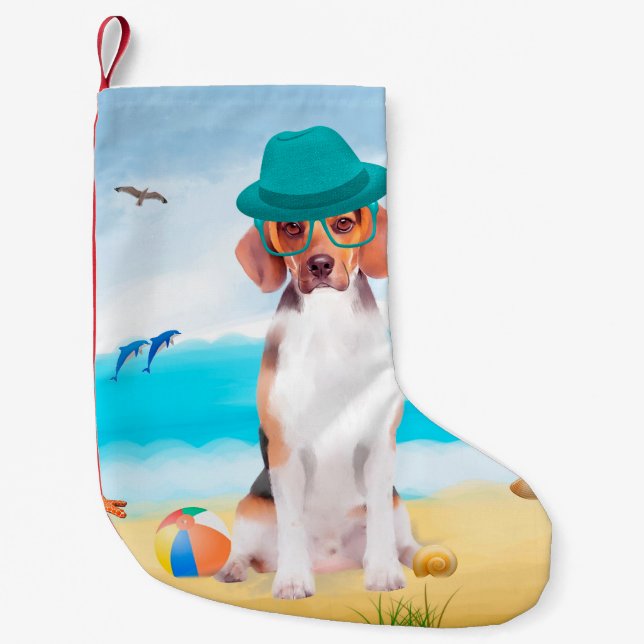 Beagle Dog On Beach Small Christmas Stocking (Front)
