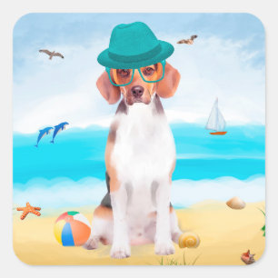 Beagle Dog On Beach Square Sticker