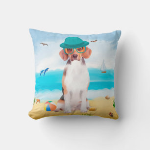 Beagle Dog On Beach Throw Pillow