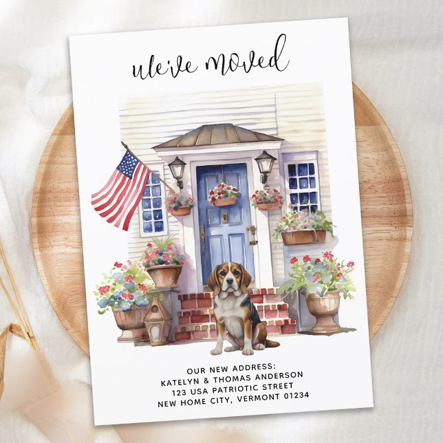 Beagle Dog Patriotic Personalized Pet Moving Announcement (Creator Uploaded)