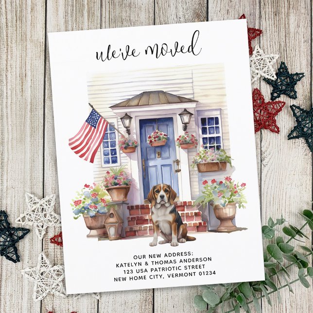 Beagle Dog Patriotic Personalized Pet Moving Announcement Postcard (Creator Uploaded)
