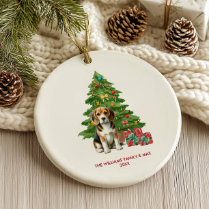 Beagle Dog Personalized Christmas Ceramic Ornament