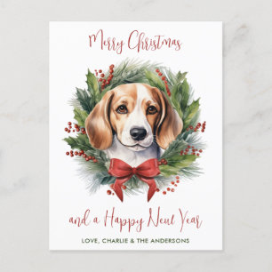 Beagle Dog Personalized Wreath Merry Christmas Holiday Postcard