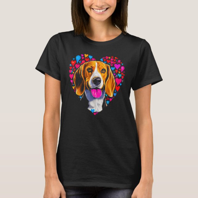 Beagle Dog Red Heart T-Shirt (Front)