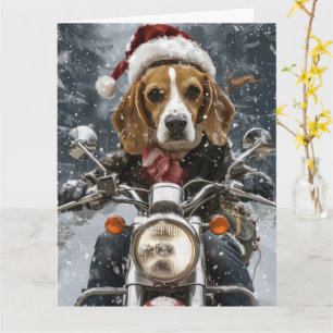 Beagle Dog Riding Motorcycle Christmas Card