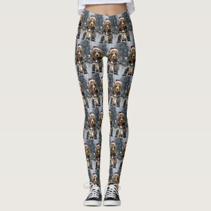 Beagle Dog Riding Motorcycle Christmas Leggings