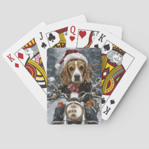 Beagle Dog Riding Motorcycle Christmas Playing Cards