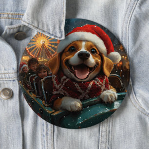 Beagle Dog Roller Coaster Christmas 6 Inch Round Button