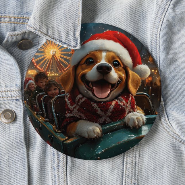 Beagle Dog Roller Coaster Christmas 6 Inch Round Button (In Situ)