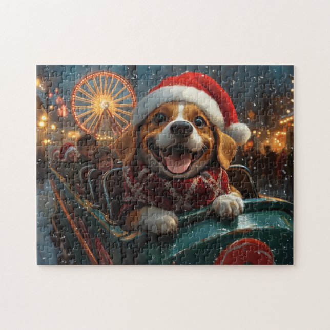 Beagle Dog Roller Coaster Christmas Jigsaw Puzzle (Horizontal)