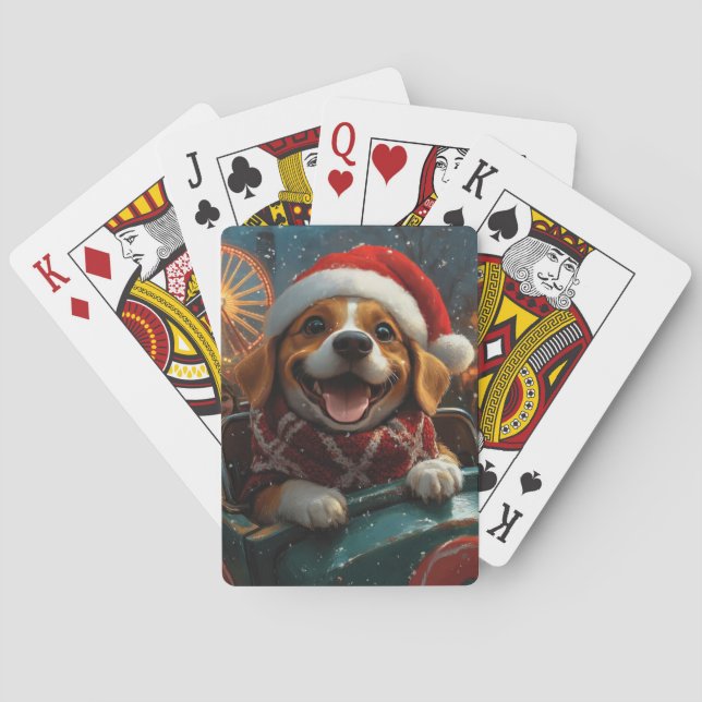 Beagle Dog Roller Coaster Christmas Playing Cards (Back)