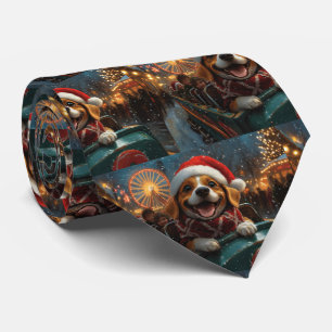 Beagle Dog Roller Coaster Christmas  Tie