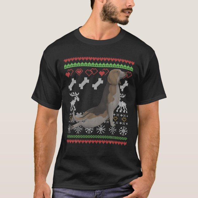 Beagle Dog Santa Claus Ugly Christmas Pattern X-Ma T-Shirt (Front)