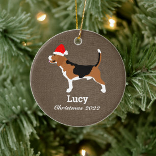 Beagle Dog Santa Hat Personalized  Ceramic Ornament