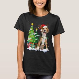 Beagle Dog Santa Hat Reindeer Christmas Lights T-Shirt