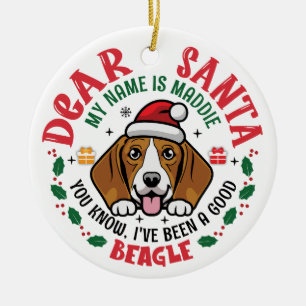Beagle Dog Santa Personalized Christmas Tree Round Ceramic Ornament
