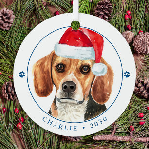 Beagle Dog Santa Personalized Simple Christmas  Metal Ornament