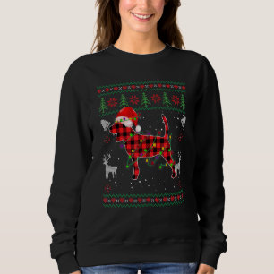 Beagle Dog Santa Red Plaid Ugly Christmas Sweater