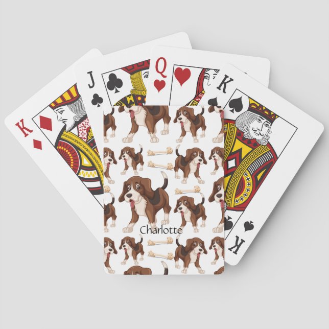 Beagle dog seamless pattern Custom Name  Playing Cards (Back)
