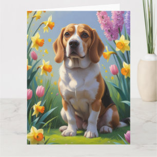 Beagle Dog Spring Flowers Painting  Card