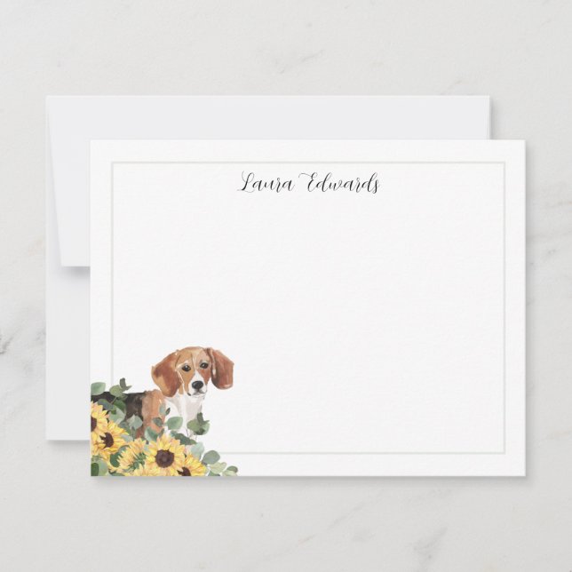Beagle Dog Sunflower Eucalyptus Personalized Card (Front)