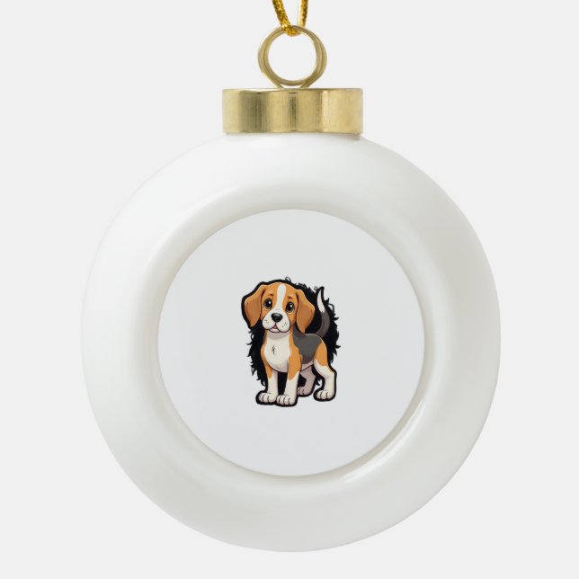 Beagle Dog T Shirt Ceramic Ball Christmas Ornament (Front)