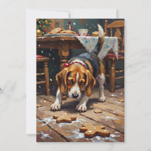 Beagle Dog Tracking Gingerbread Christmas Fun Art Holiday Card