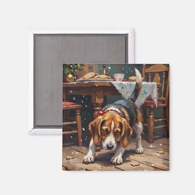 Beagle Dog Tracking Gingerbread Christmas Fun Art Magnet (Front/Back)