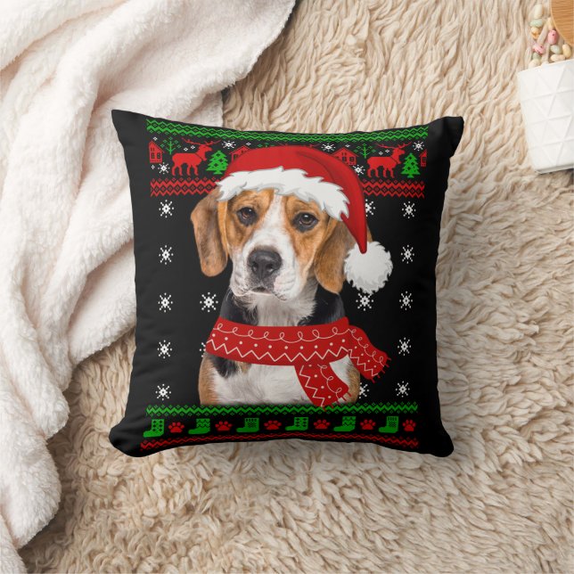 Beagle Dog Ugly Sweater Christmas Puppy Dog Lover Throw Pillow (Blanket)