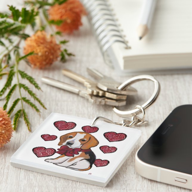 Beagle Dog Valentine Keychain (Front Right)